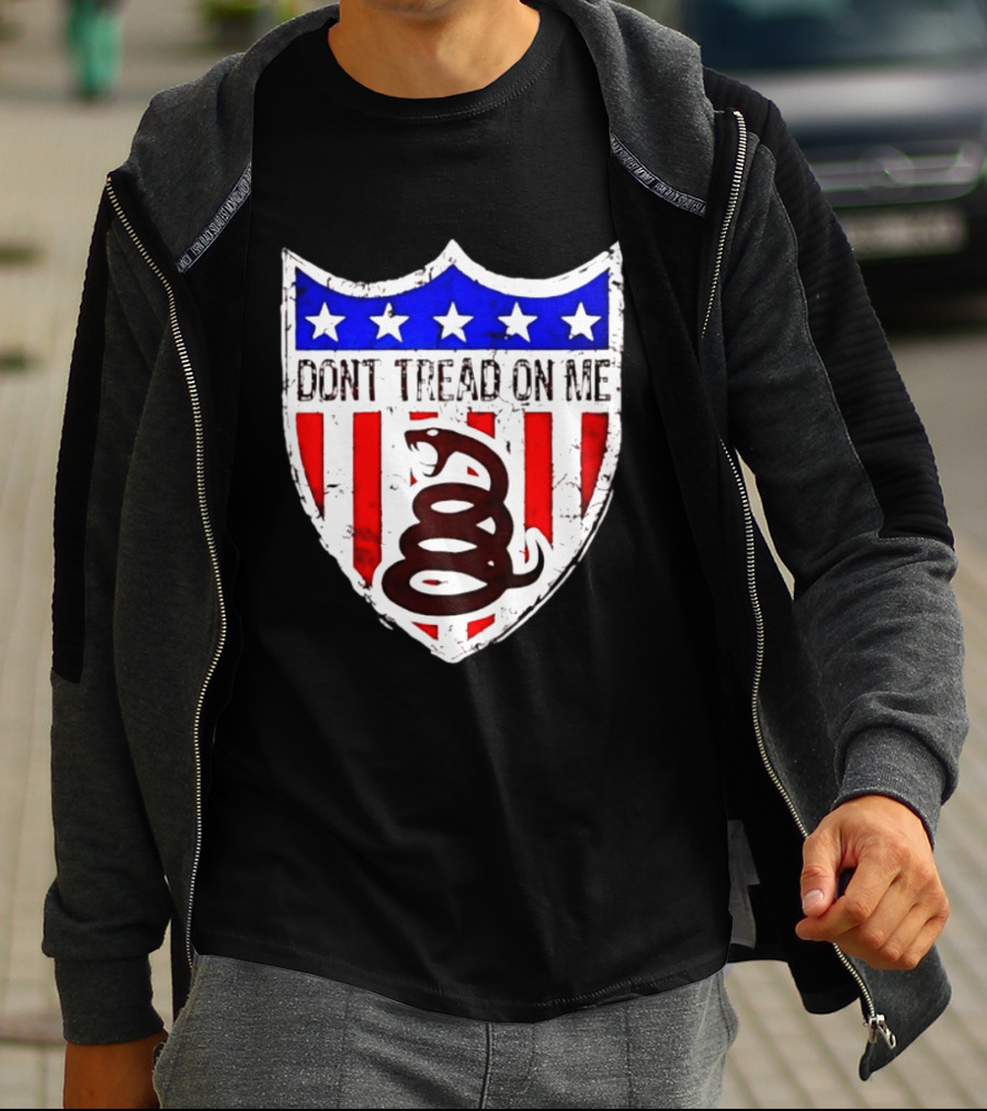 Dont Tread On Me American Flag Shield Gadsden Snake T-Shirt