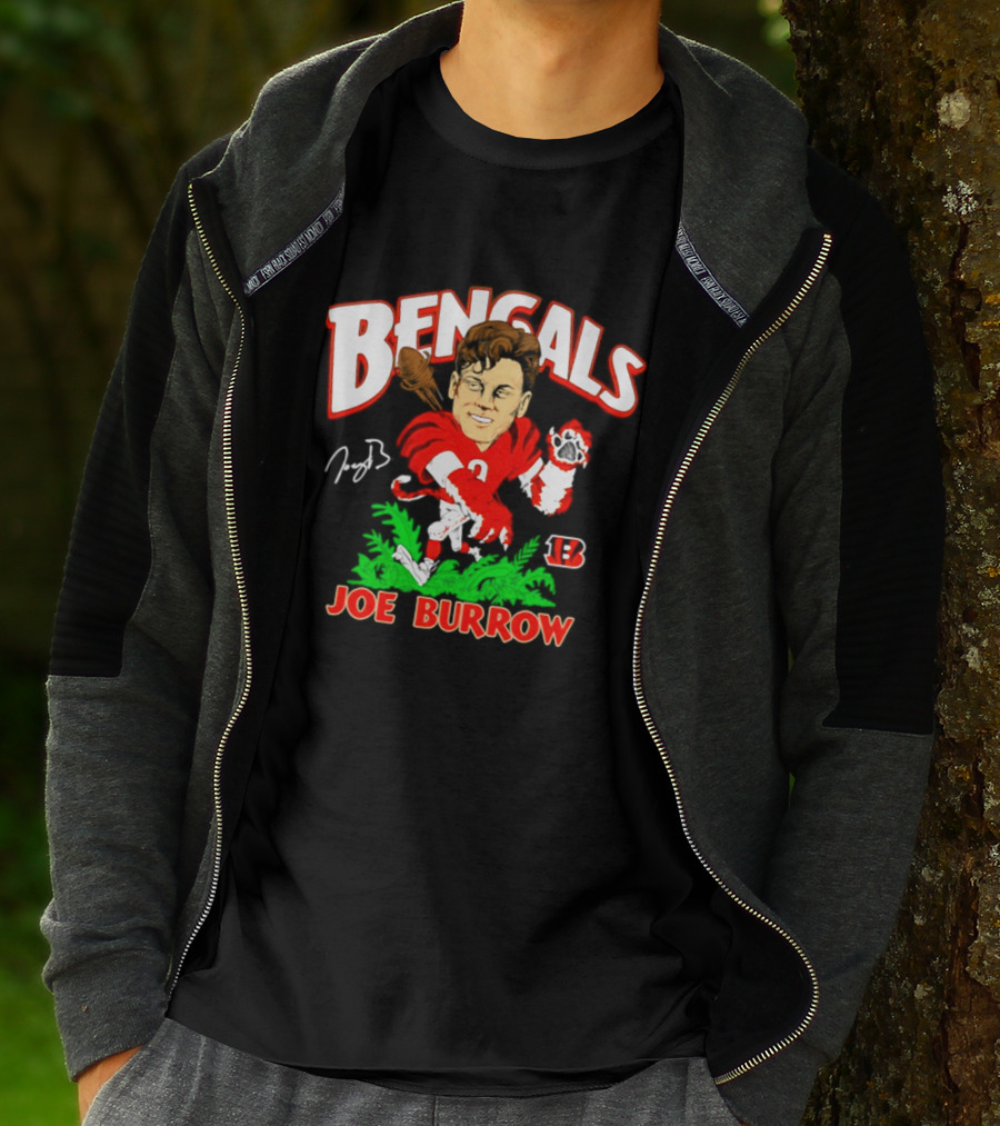 Bengals Joe Burrow Cartoon Signature B Football Player T-Shirt