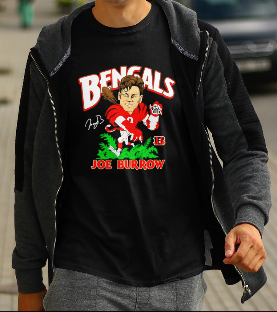 Bengals Joe Burrow Cartoon Signature B Football Player T-Shirt