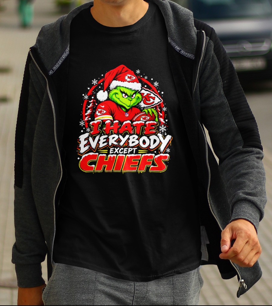 Kansas City Chiefs Grinch I Hate Everybody Except Chiefs Fans Christmas Holiday T-Shirt