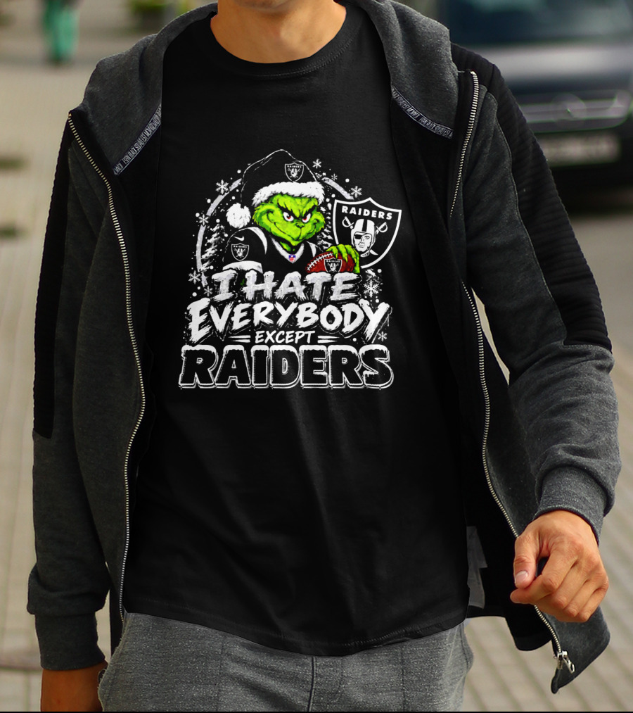 Las Vegas Raiders Grinch I Hate Everybody Except Raiders Fans Christmas Holiday T-Shirt