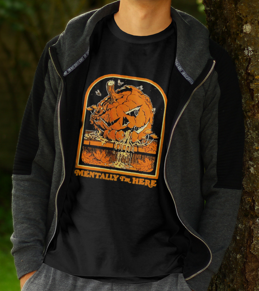 Rotten Pumpkin Halloween Mentally I'm Here Vintage Creepy Jack O' Lantern T-Shirt
