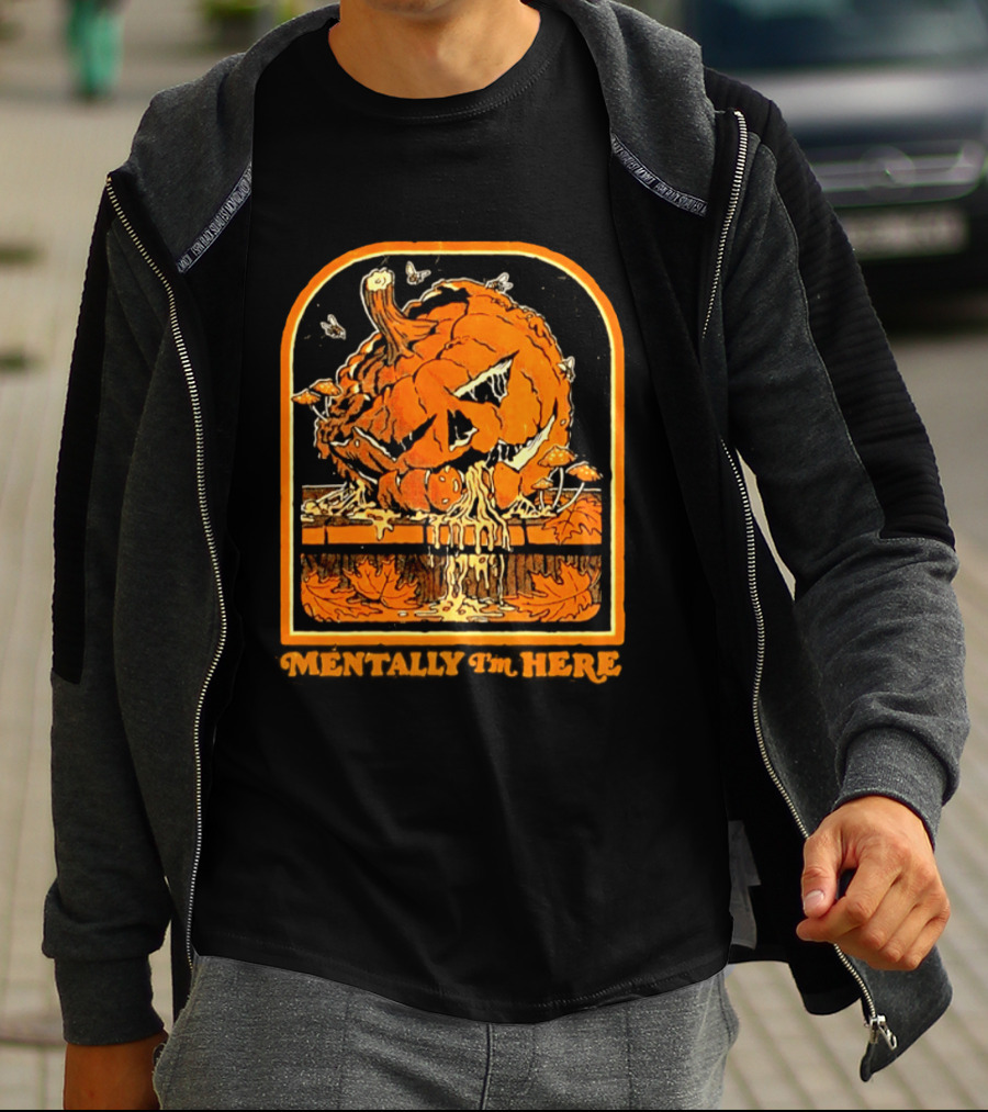 Rotten Pumpkin Halloween Mentally I'm Here Vintage Creepy Jack O' Lantern T-Shirt