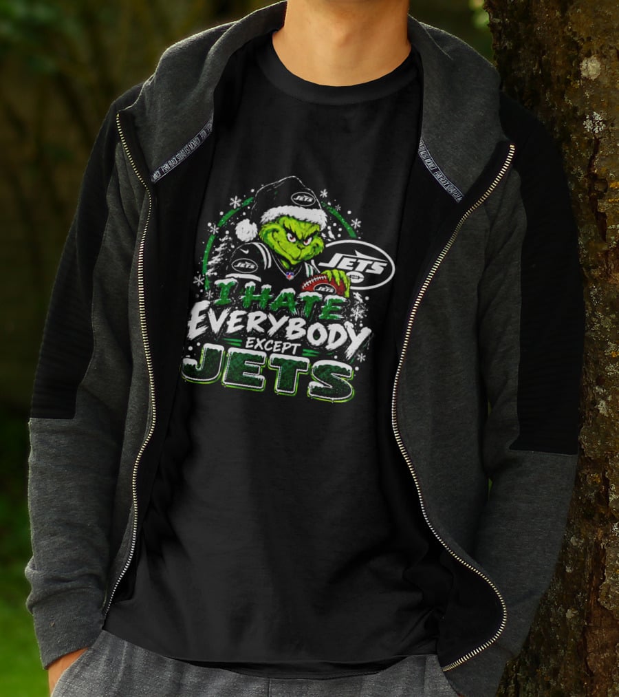 New York Jets Grinch I Hate Everybody Except Jets Fans Christmas Holiday T-Shirt