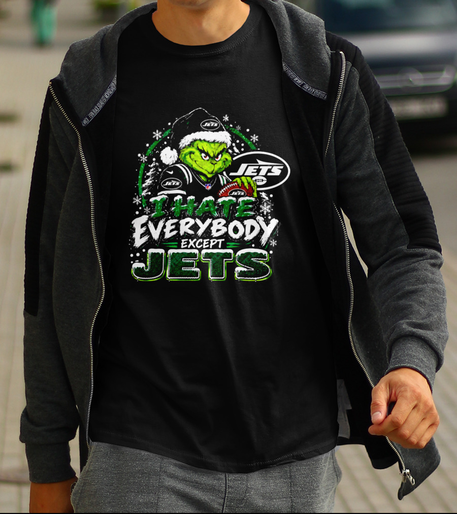 New York Jets Grinch I Hate Everybody Except Jets Fans Christmas Holiday T-Shirt
