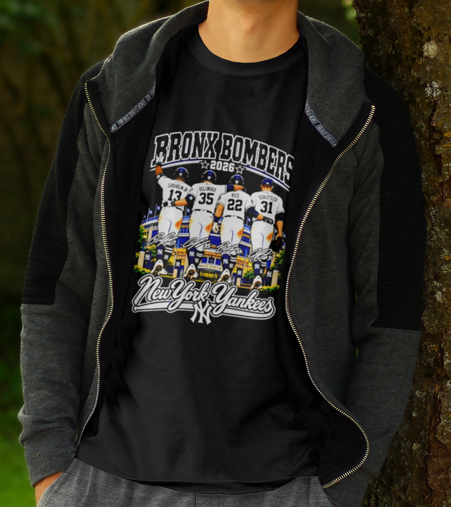 New York Yankees Bronx Bombers 2026 Chisholm Jr Bellinger Rice Schlittler Numbers 37 45 22 31 T-Shirt