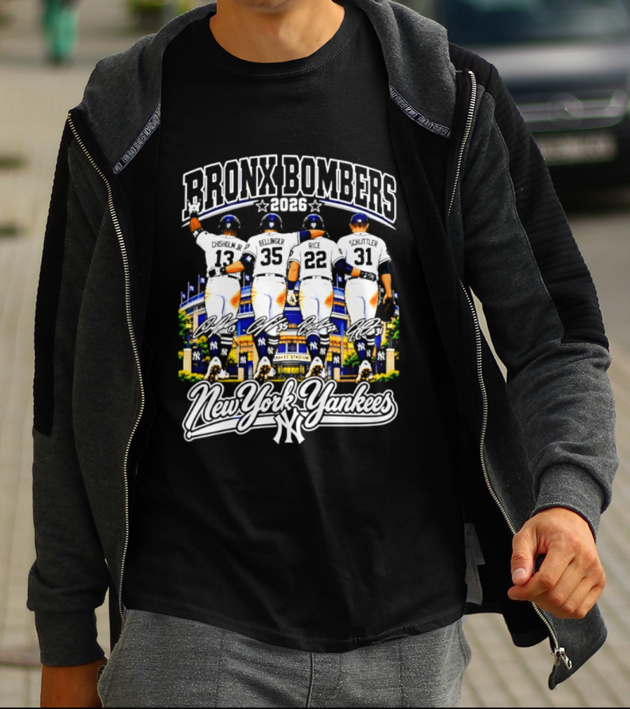 New York Yankees Bronx Bombers 2026 Chisholm Jr Bellinger Rice Schlittler Numbers 37 45 22 31 T-Shirt
