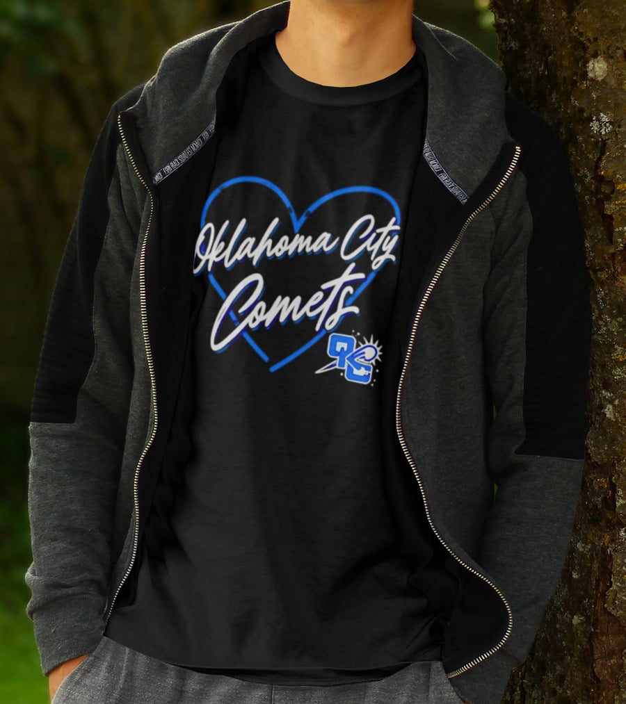 Oklahoma City Comets Heart OKC Blue Themed Team Spirit T-Shirt