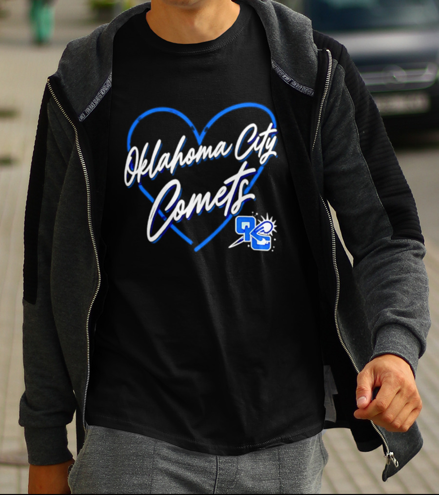 Oklahoma City Comets Heart OKC Blue Themed Team Spirit T-Shirt