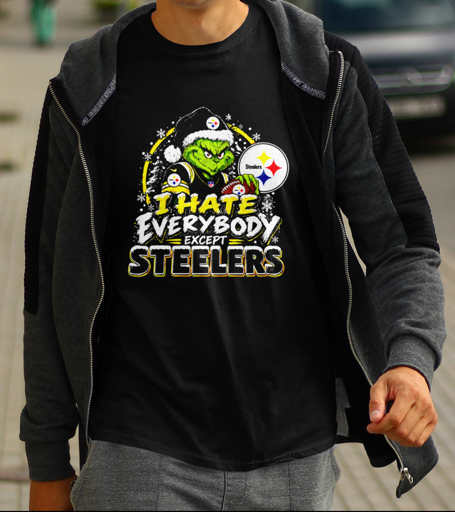 Pittsburgh Steelers Grinch I Hate Everybody Except Steelers Fans Christmas Holiday T-Shirt