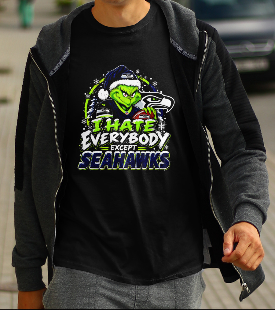 Seattle Seahawks Grinch I Hate Everybody Except Seahawks Holiday T-Shirt