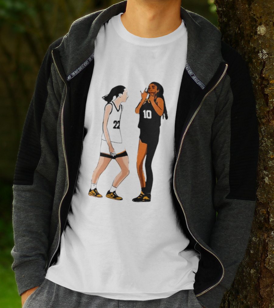 Caitlin Clark Angel Reese Iowa Hawkeyes LSU Tigers Basketball Rivalry Caricatures T-Shirt