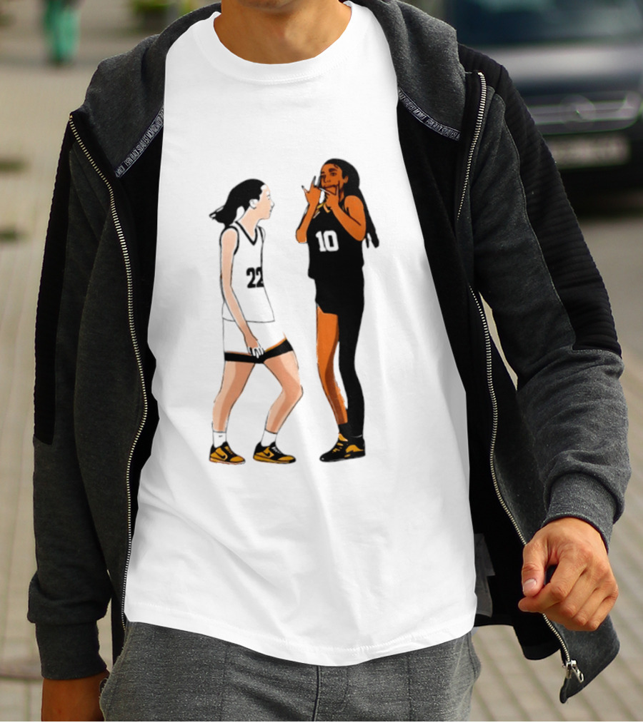 Caitlin Clark Angel Reese Iowa Hawkeyes LSU Tigers Basketball Rivalry Caricatures T-Shirt