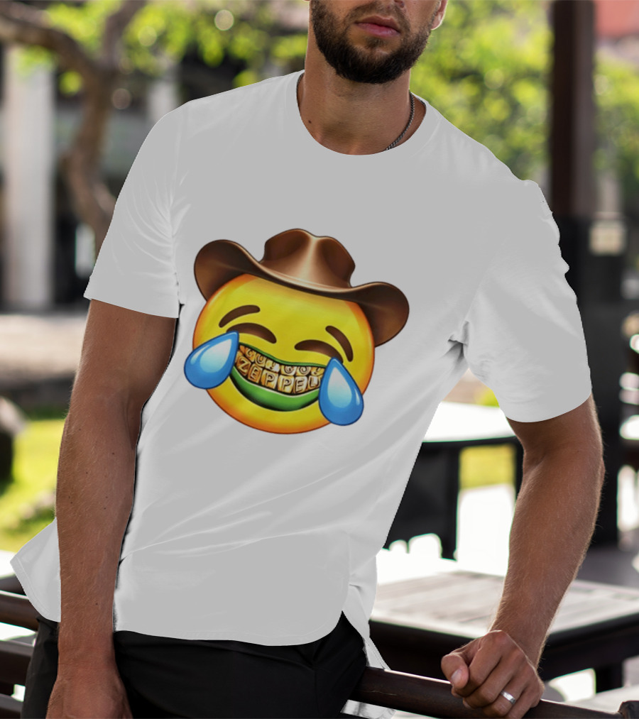 Emoji Green Guy Cowboy Tears Of Joy Zeppel Teeth Grills T-Shirt