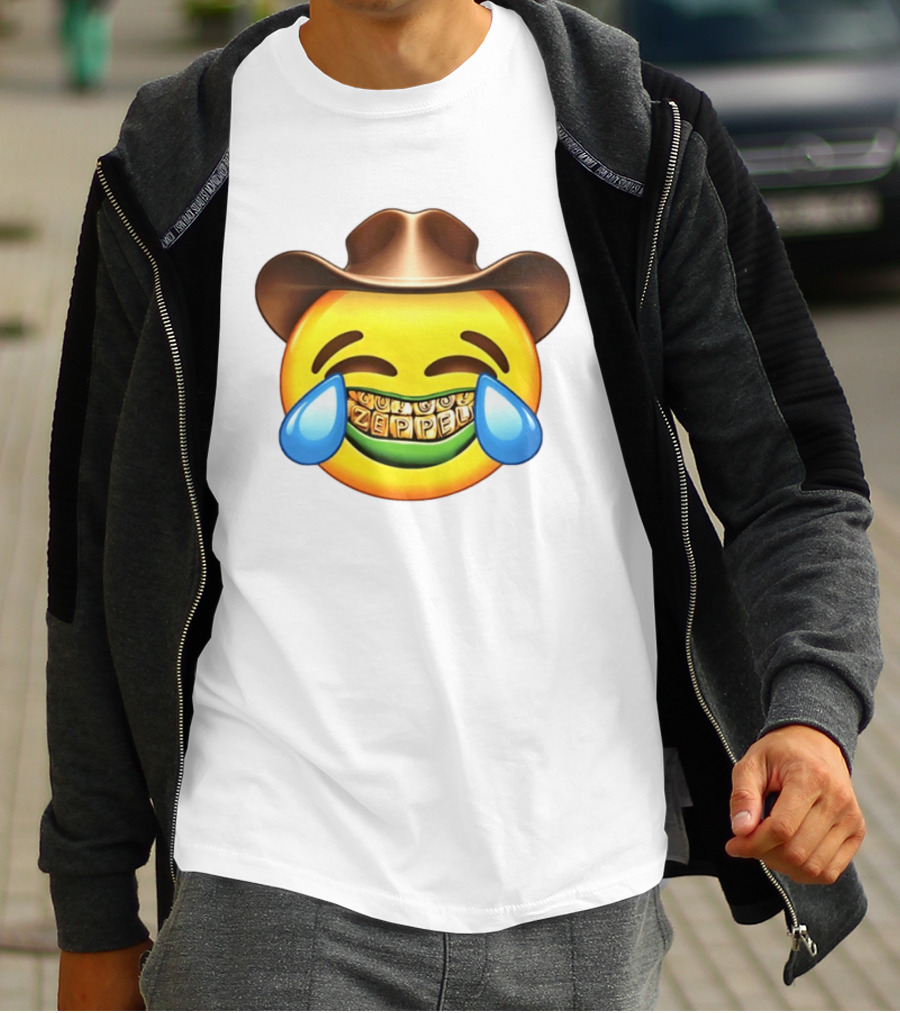 Emoji Green Guy Cowboy Tears Of Joy Zeppel Teeth Grills T-Shirt