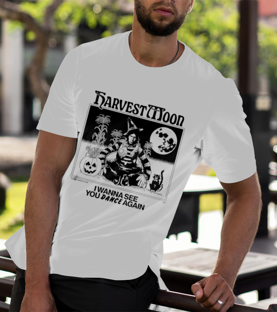 Harvest Moon I Wanna See You Dance Again Halloween Full Moon Pumpkin Cat Scene T-Shirt