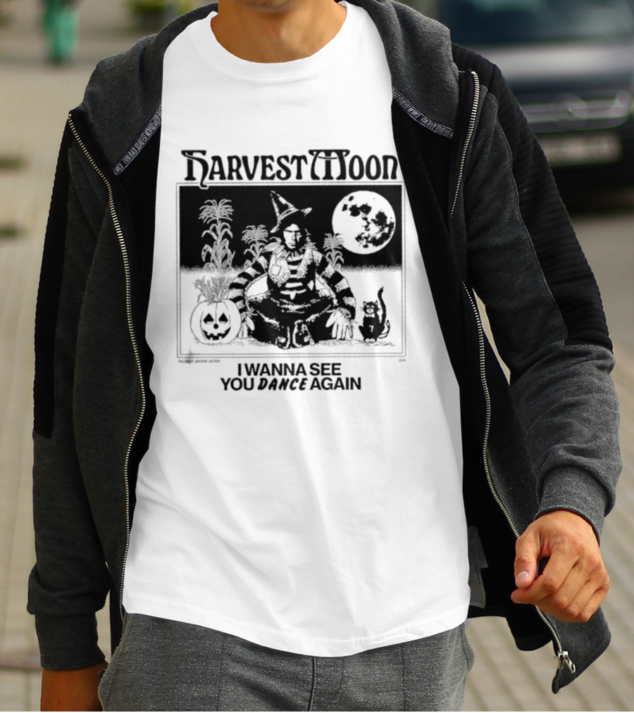 Harvest Moon I Wanna See You Dance Again Halloween Full Moon Pumpkin Cat Scene T-Shirt
