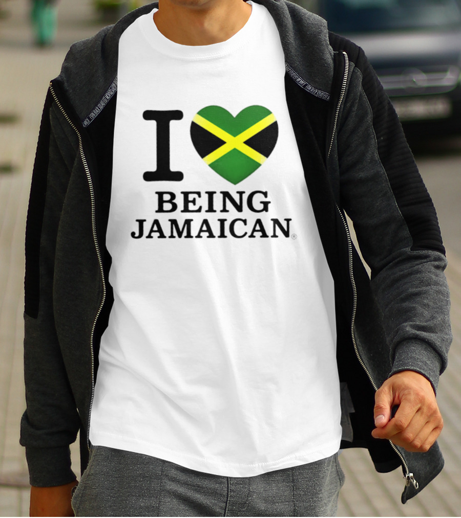 I Love Being Jamaican Flag Heart T-Shirt
