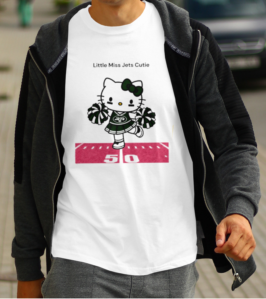 New York Jets Hello Kitty Little Miss Cutie Football Cheerleader On 50 Yard Line T-Shirt