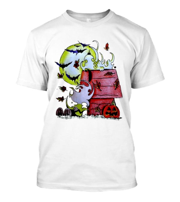 Snoopy Halloween Peanuts Moon Pumpkin Bats And Leaves T-Shirt