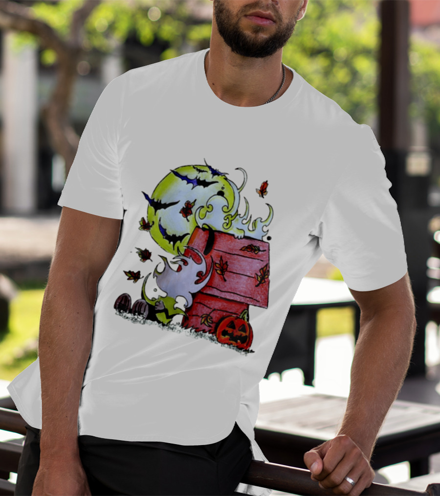Snoopy Halloween Peanuts Moon Pumpkin Bats And Leaves T-Shirt