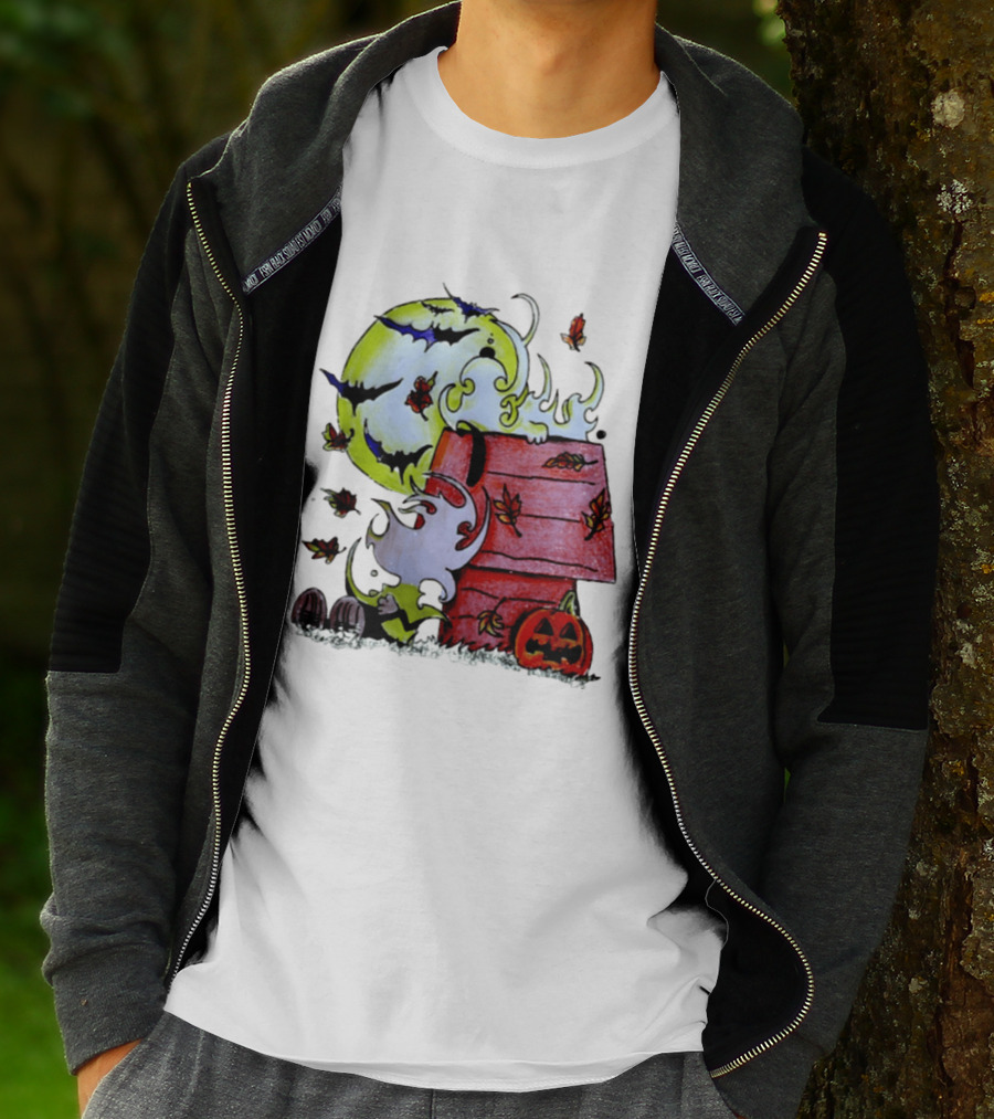 Snoopy Halloween Peanuts Moon Pumpkin Bats And Leaves T-Shirt