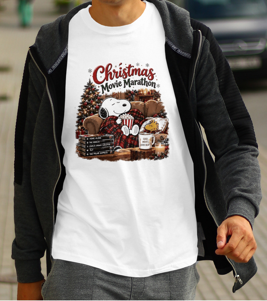 Christmas Movie Marathon Snoopy Popcorn Pajamas T-Shirt