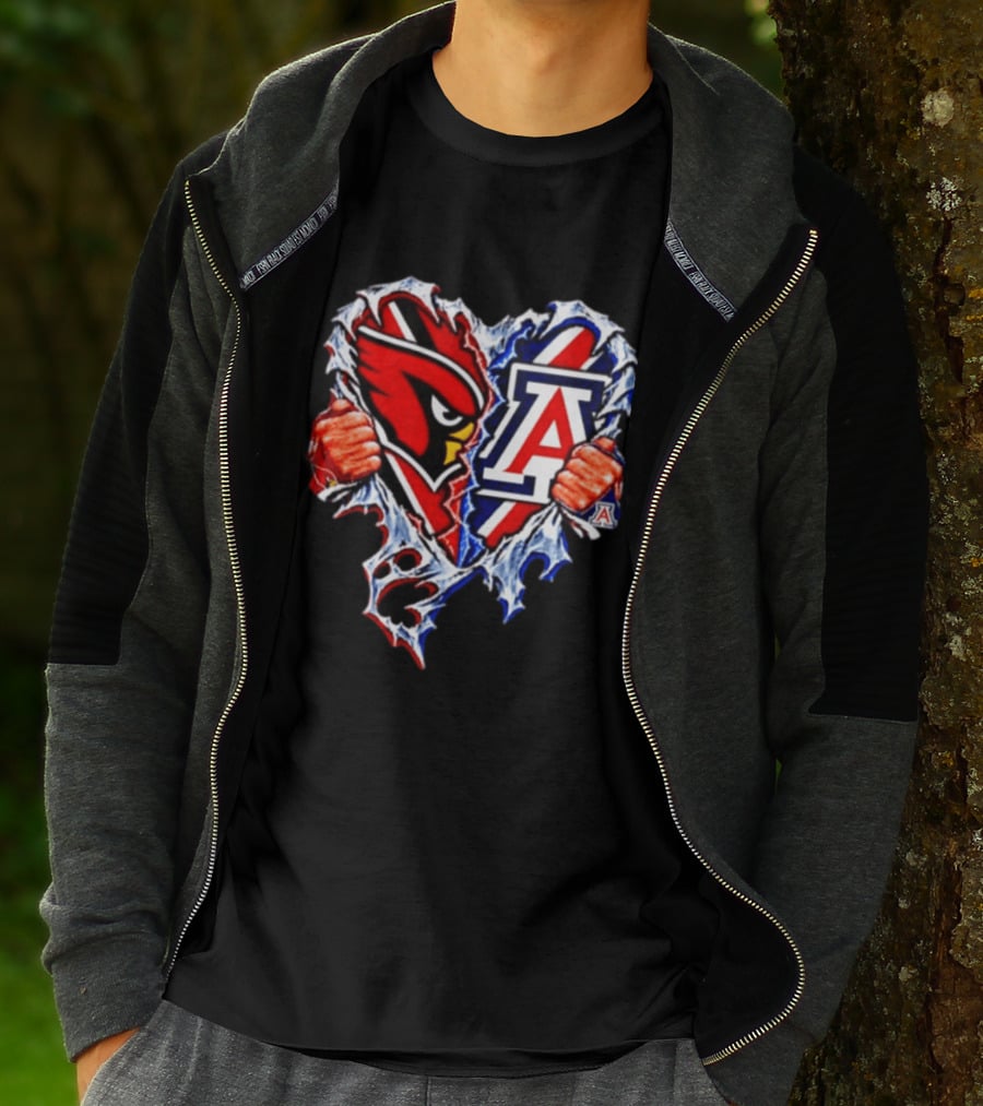 Arizona Cardinals And Wildcats Ripped Heart Dual Team Spirit T-Shirt