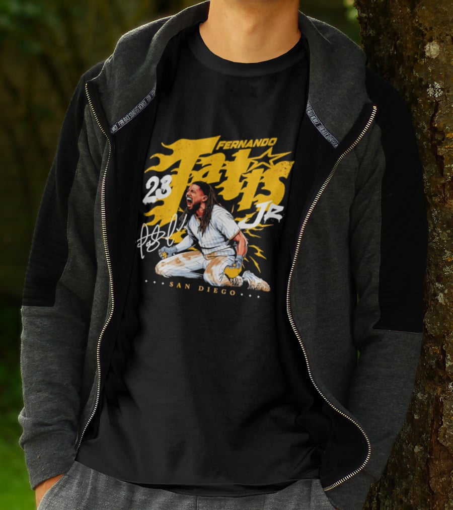 Fernando Tatis Jr 23 San Diego Padres Scream Slide Signature T-Shirt