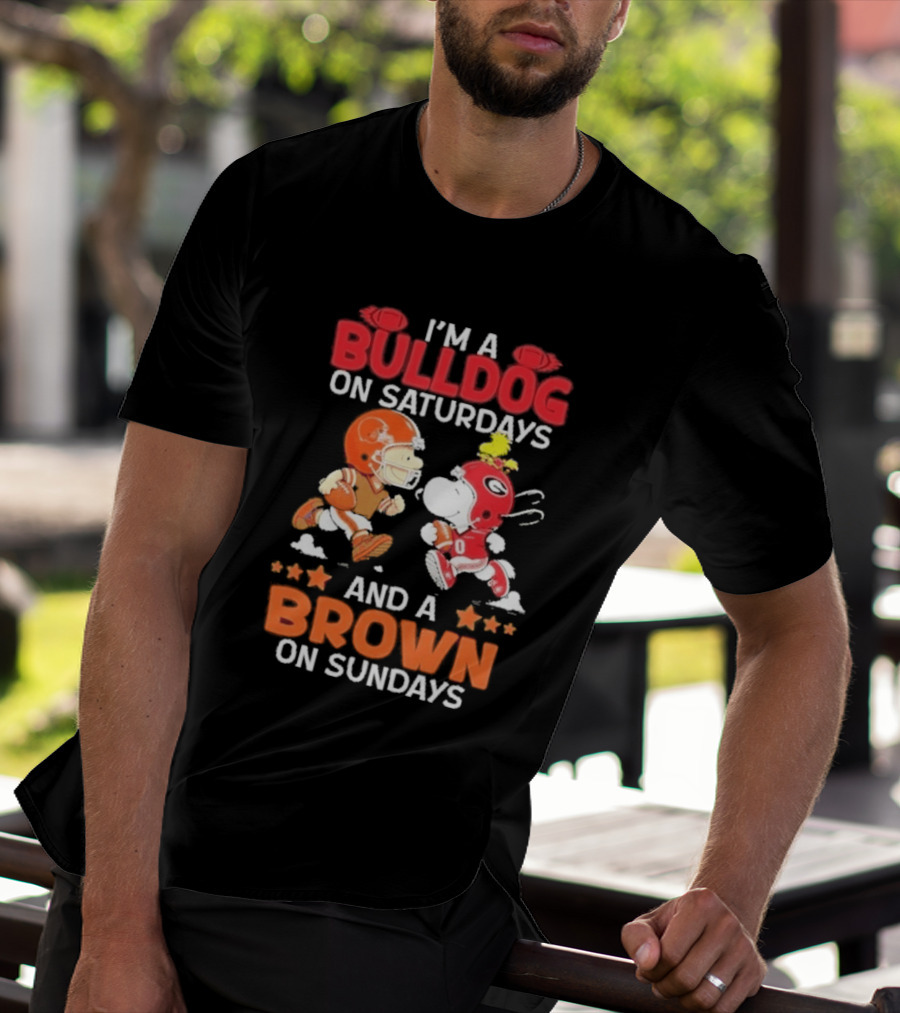 I'm A Bulldog On Saturdays And A Brown On Sundays Football Peanuts Snoopy Woodstock T-Shirt