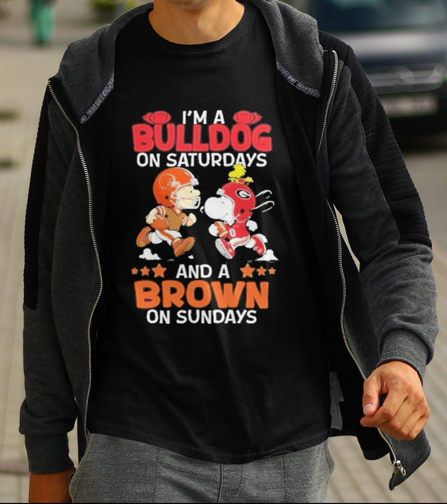 I'm A Bulldog On Saturdays And A Brown On Sundays Football Peanuts Snoopy Woodstock T-Shirt