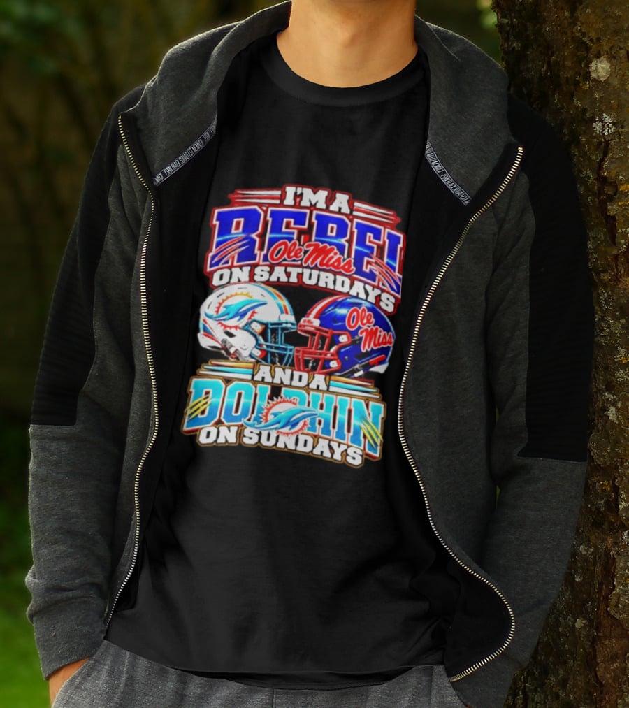 I'm A Rebel Ole Miss On Saturdays And A Dolphin On Sundays Football Helmet T-Shirt