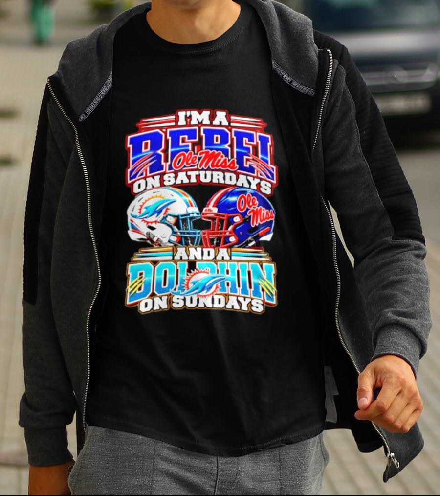 I'm A Rebel Ole Miss On Saturdays And A Dolphin On Sundays Football Helmet T-Shirt