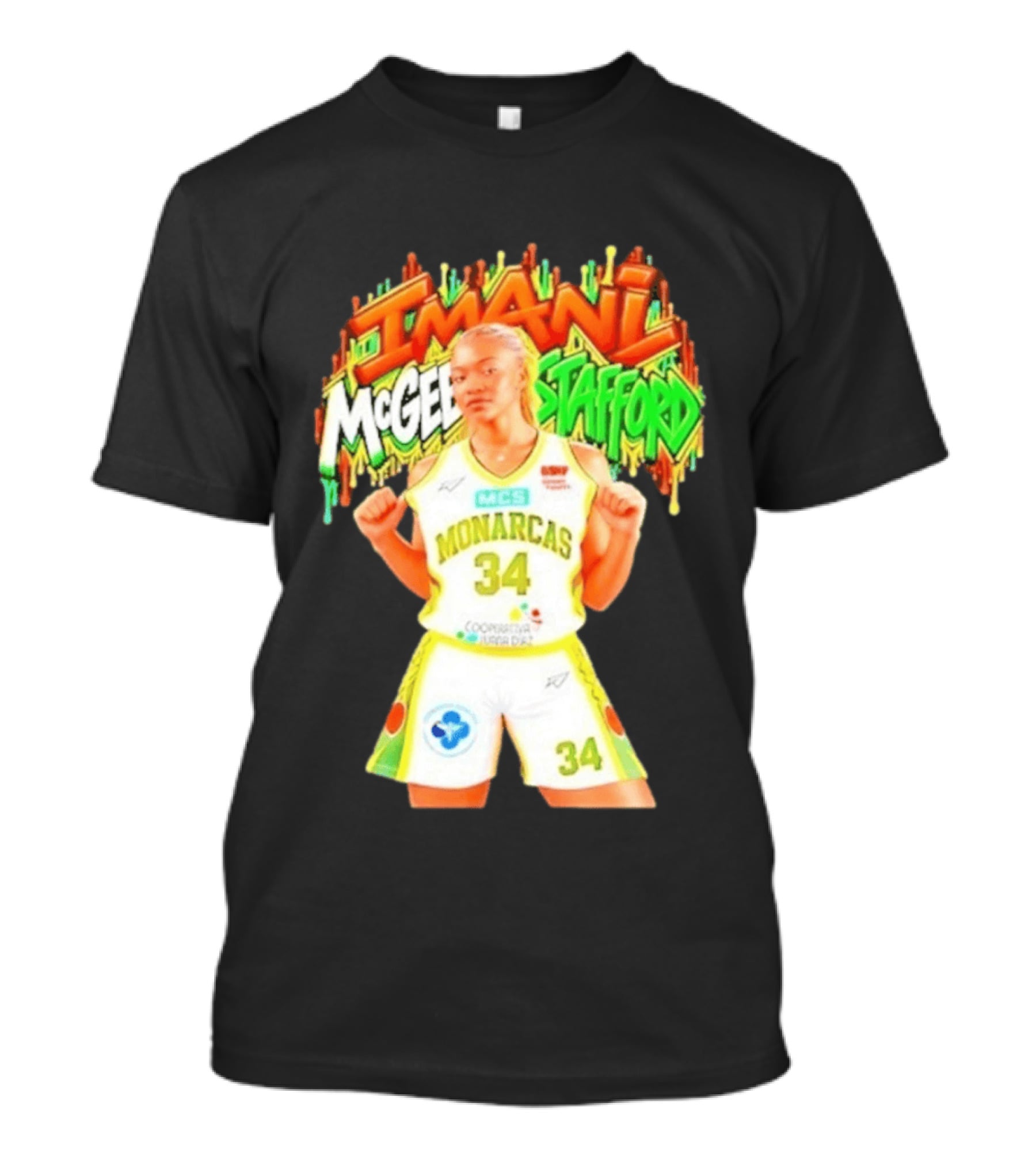 Imani McGee Stafford Monarcas 34 Basketball Player Vibrant Graffiti T-Shirt