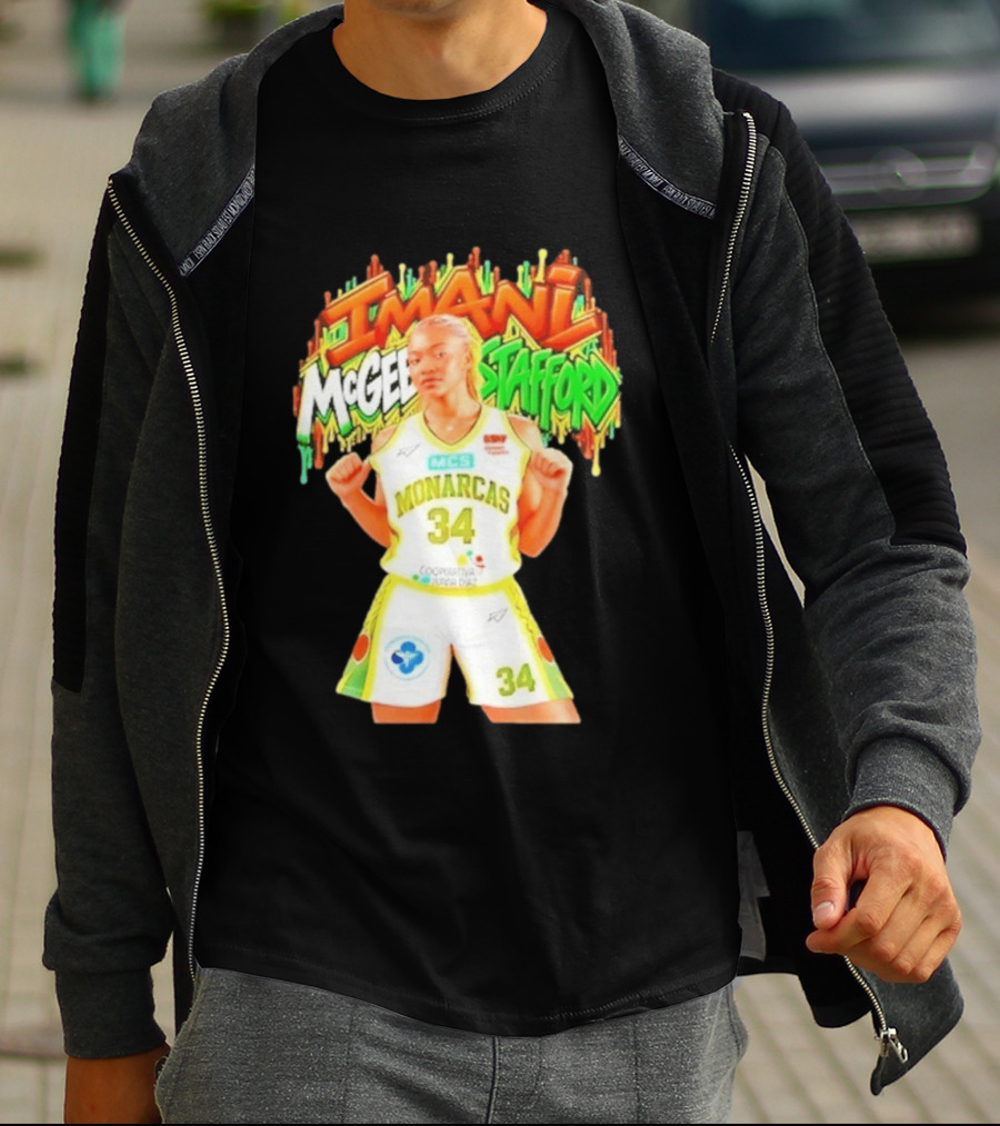 Imani McGee Stafford Monarcas 34 Basketball Player Vibrant Graffiti T-Shirt