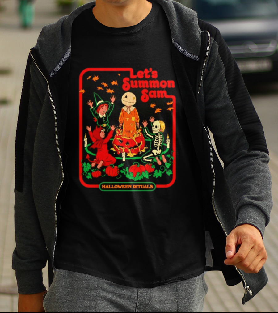 Let's Summon Sam Halloween Rituals Trick R Treat Pumpkin Skeleton Witch Magic T-Shirt