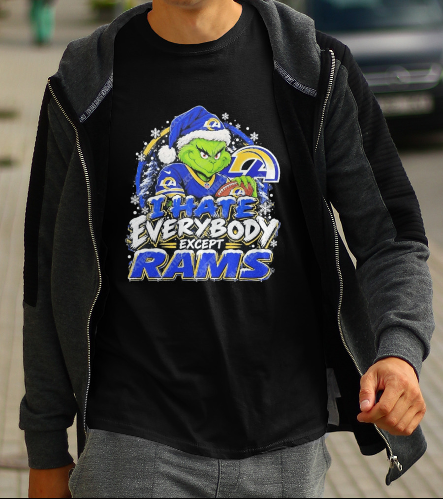 Los Angeles Rams Grinch I Hate Everybody Except Rams Holiday Fans T-Shirt