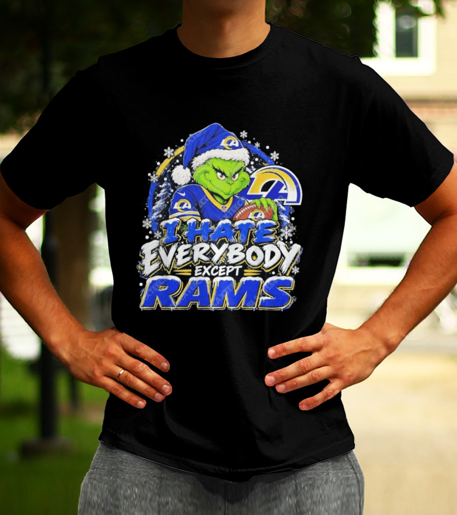 Los Angeles Rams Grinch I Hate Everybody Except Rams Holiday Fans T-Shirt