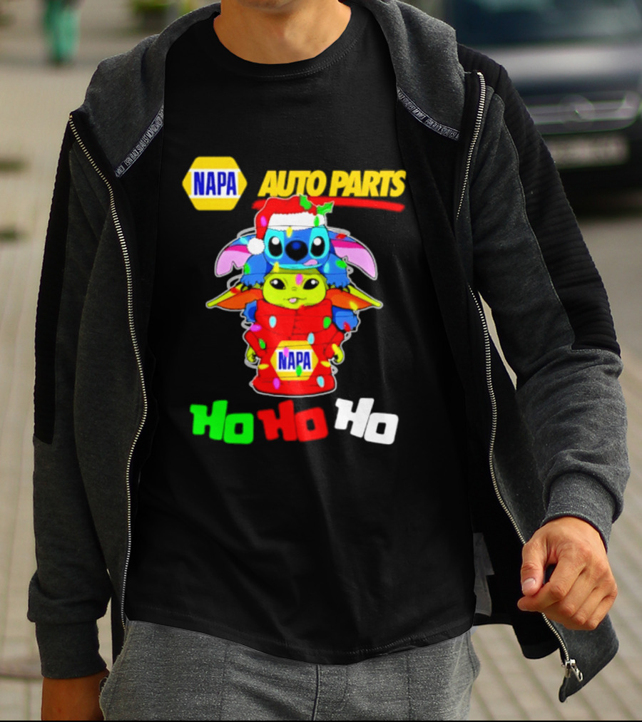 NAPA Auto Parts Baby Yoda Stitch Christmas 2026 Ho Ho Ho T-Shirt