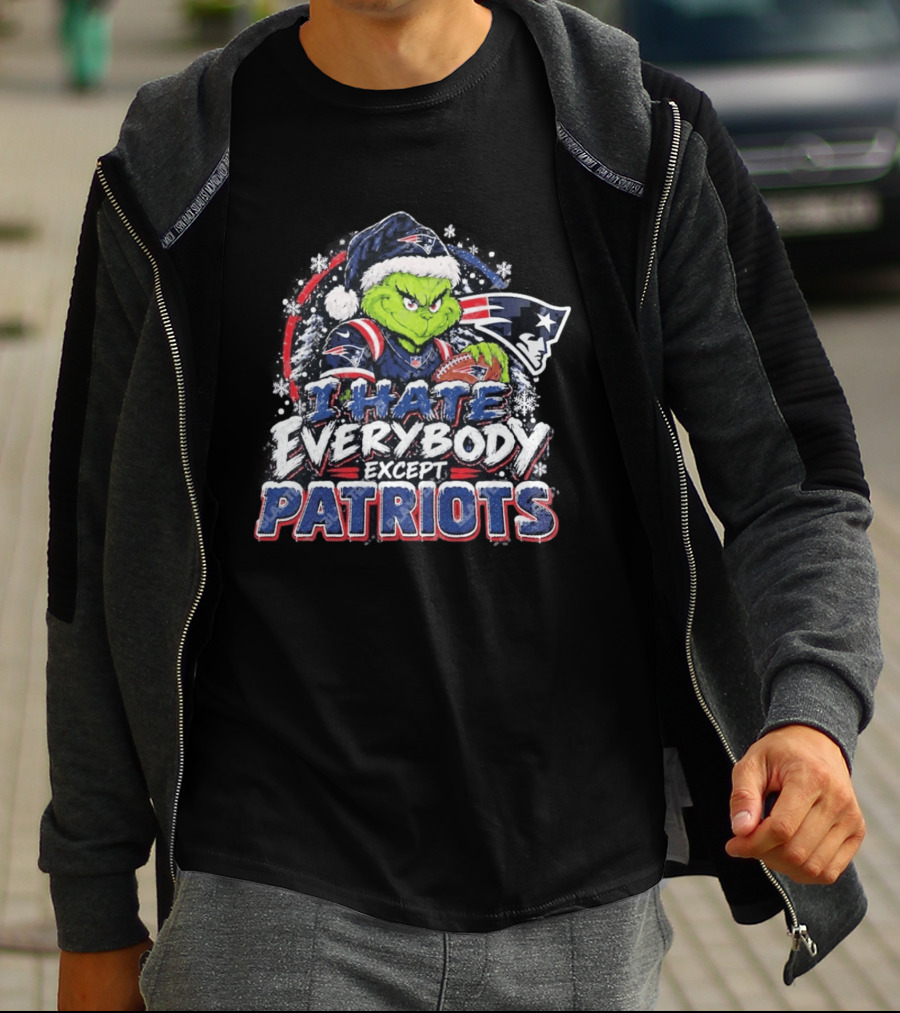 New England Patriots Grinch I Hate Everybody Except Patriots Fans Christmas Holiday T-Shirt