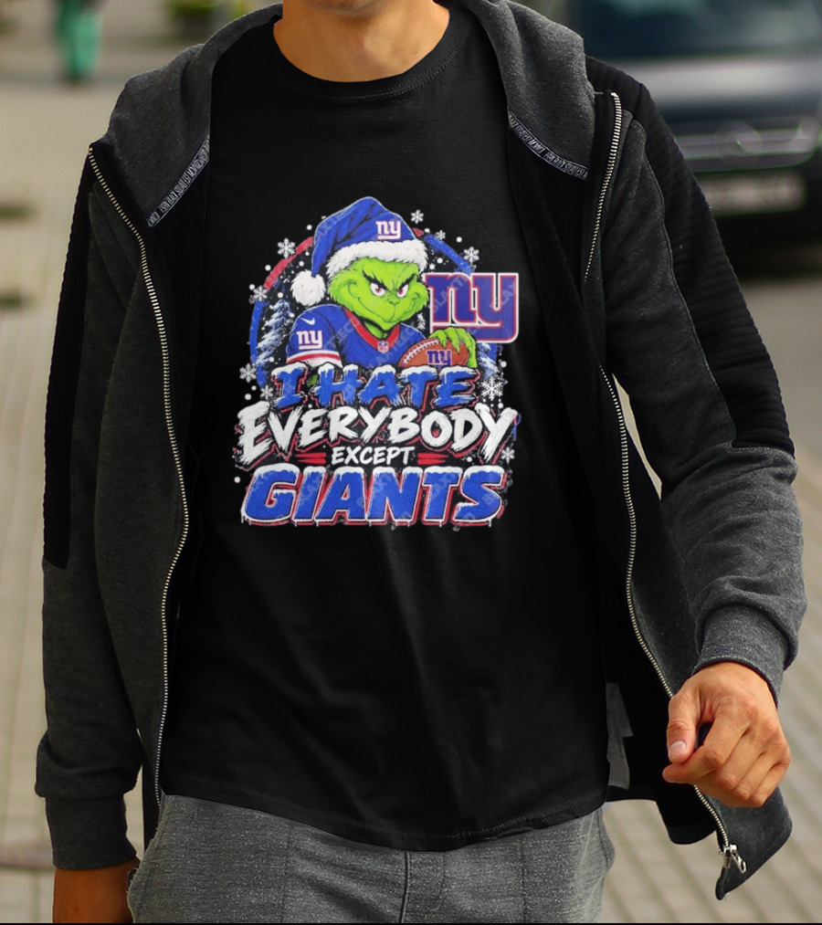 New York Giants Grinch I Hate Everybody Except Giants Fans Christmas Holiday T-Shirt