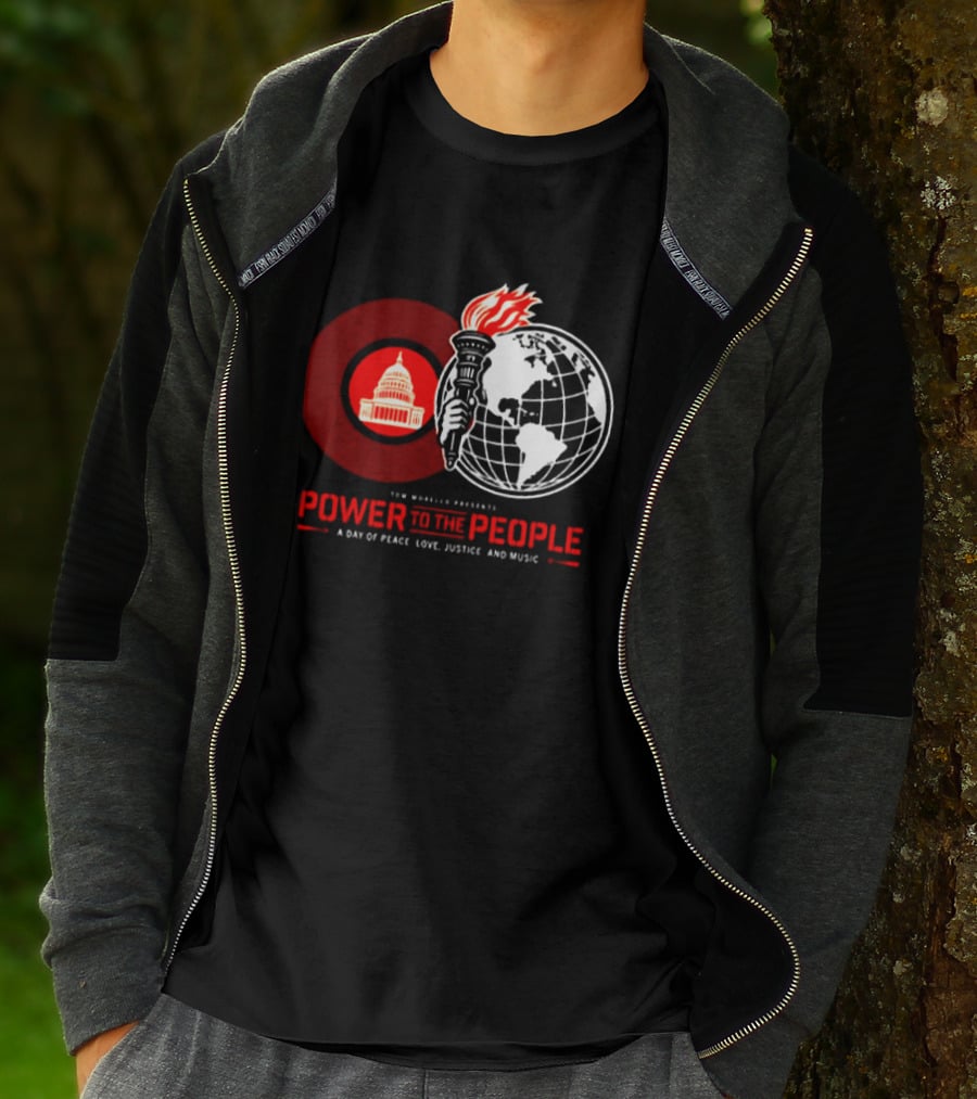 Power To The People 2026 Columbia MD October 3 Merriweather Post Pavilion Peace Love Justice And Music Capitol Building Torch Globe T-Shirt