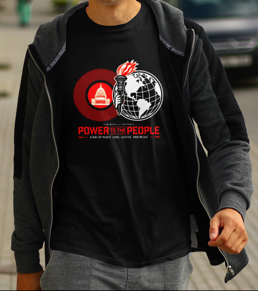 Power To The People 2026 Columbia MD October 3 Merriweather Post Pavilion Peace Love Justice And Music Capitol Building Torch Globe T-Shirt