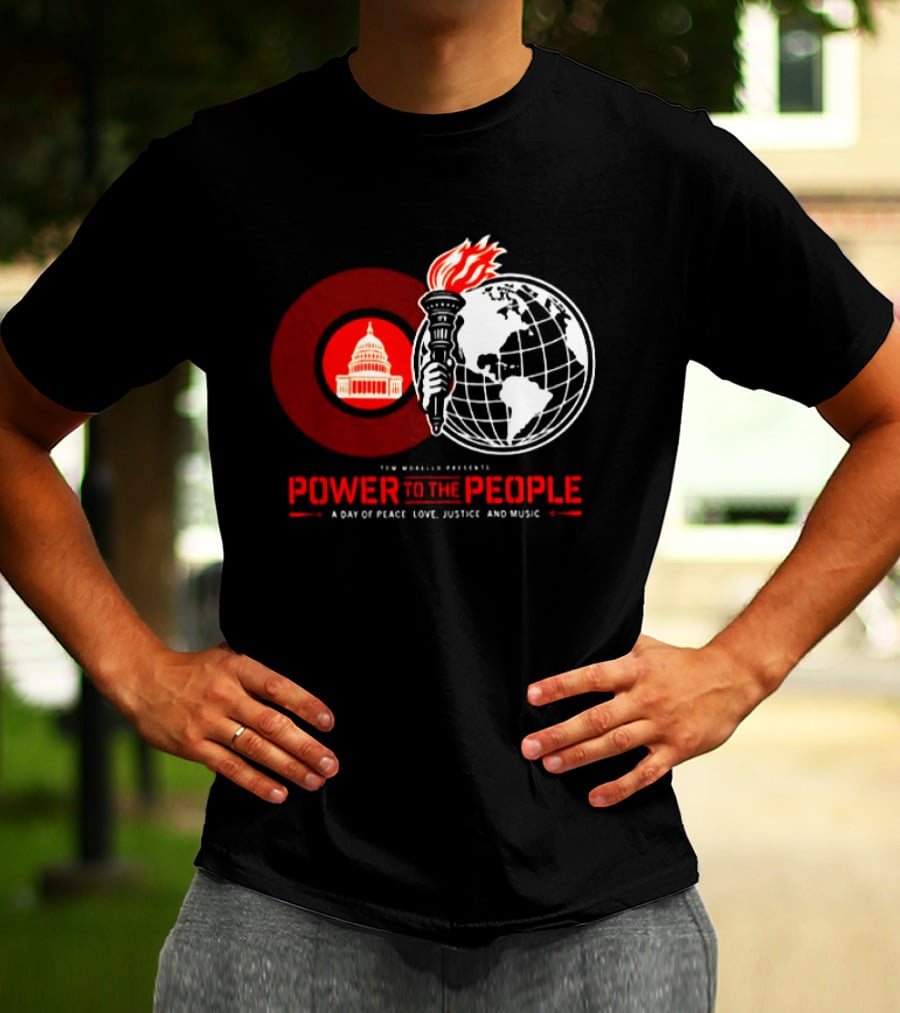 Power To The People 2026 Columbia MD October 3 Merriweather Post Pavilion Peace Love Justice And Music Capitol Building Torch Globe T-Shirt