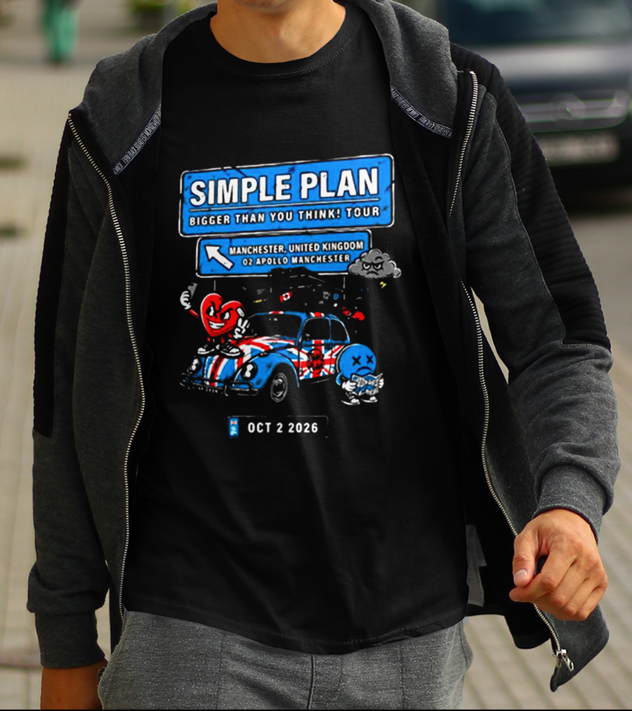 Simple Plan Bigger Than You Think Tour Manchester United Kingdom O2 Apollo October 2 2026 T-Shirt