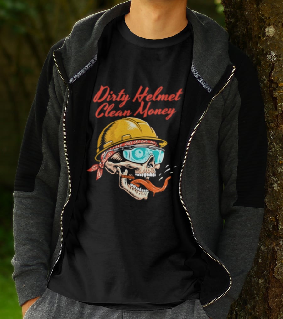 Dirty Helmet Clean Money Skull With Bandana And Goggles T-Shirt