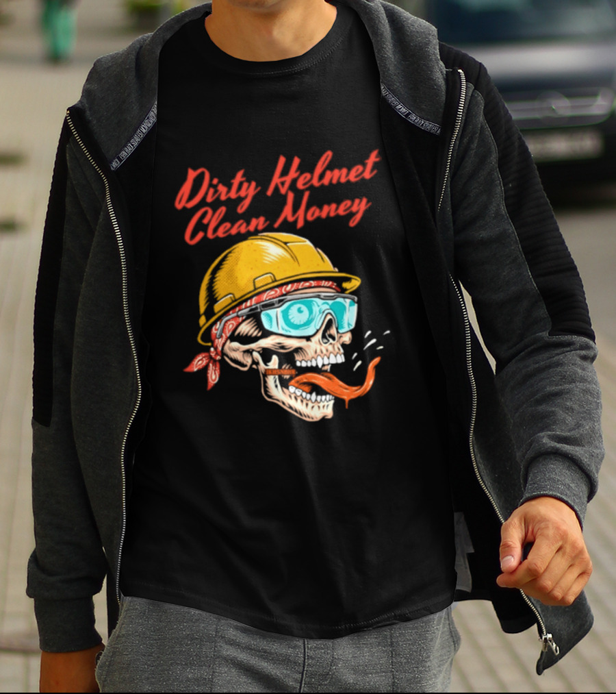 Dirty Helmet Clean Money Skull With Bandana And Goggles T-Shirt