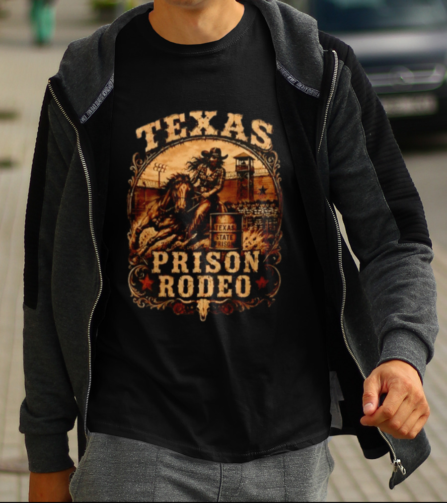 Texas State Prison Rodeo Cowgirl On Horse Western Scene T-Shirt