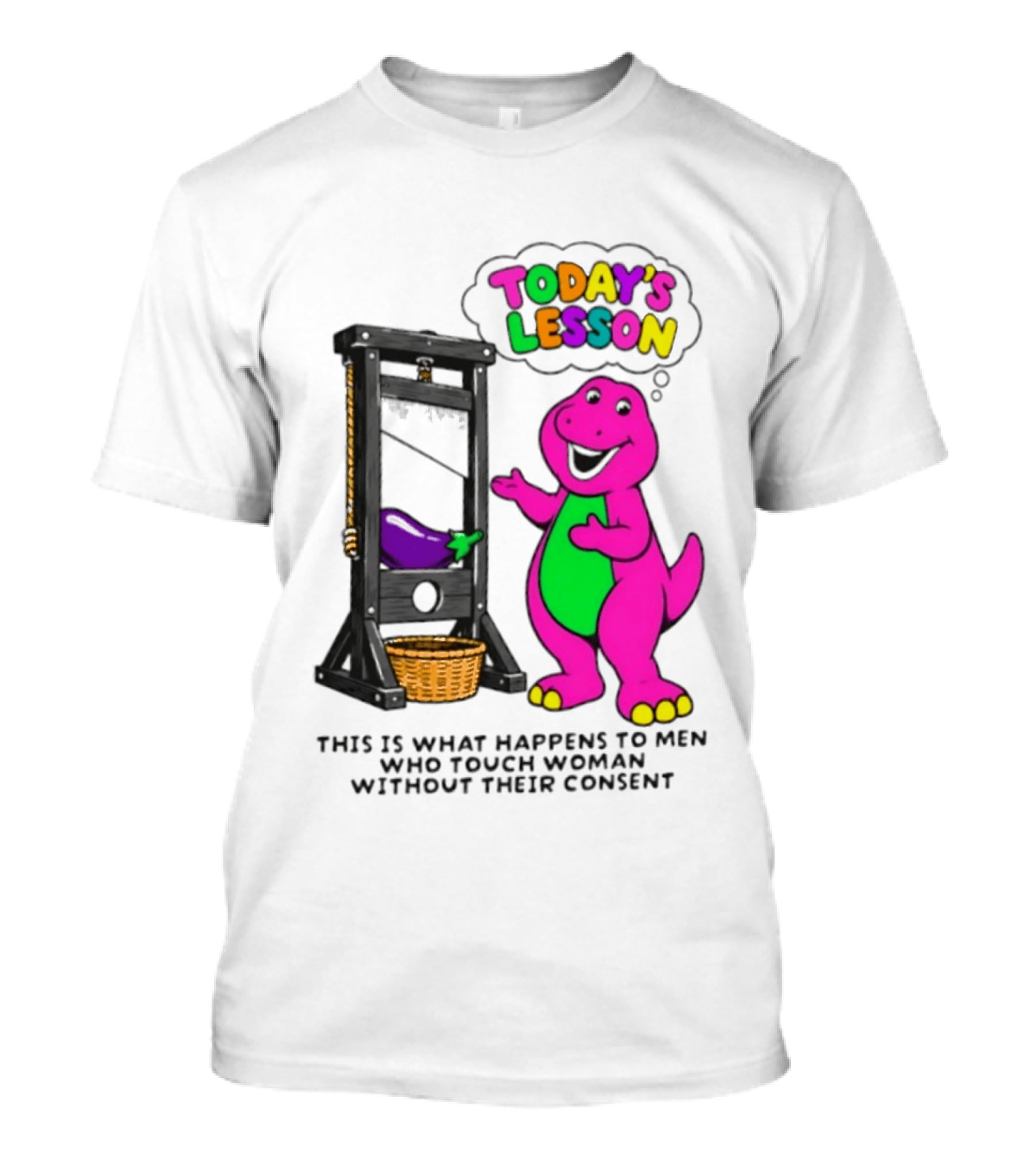 Today's Lesson Purple Dinosaur Guillotine Irony Consent Awareness T-Shirt