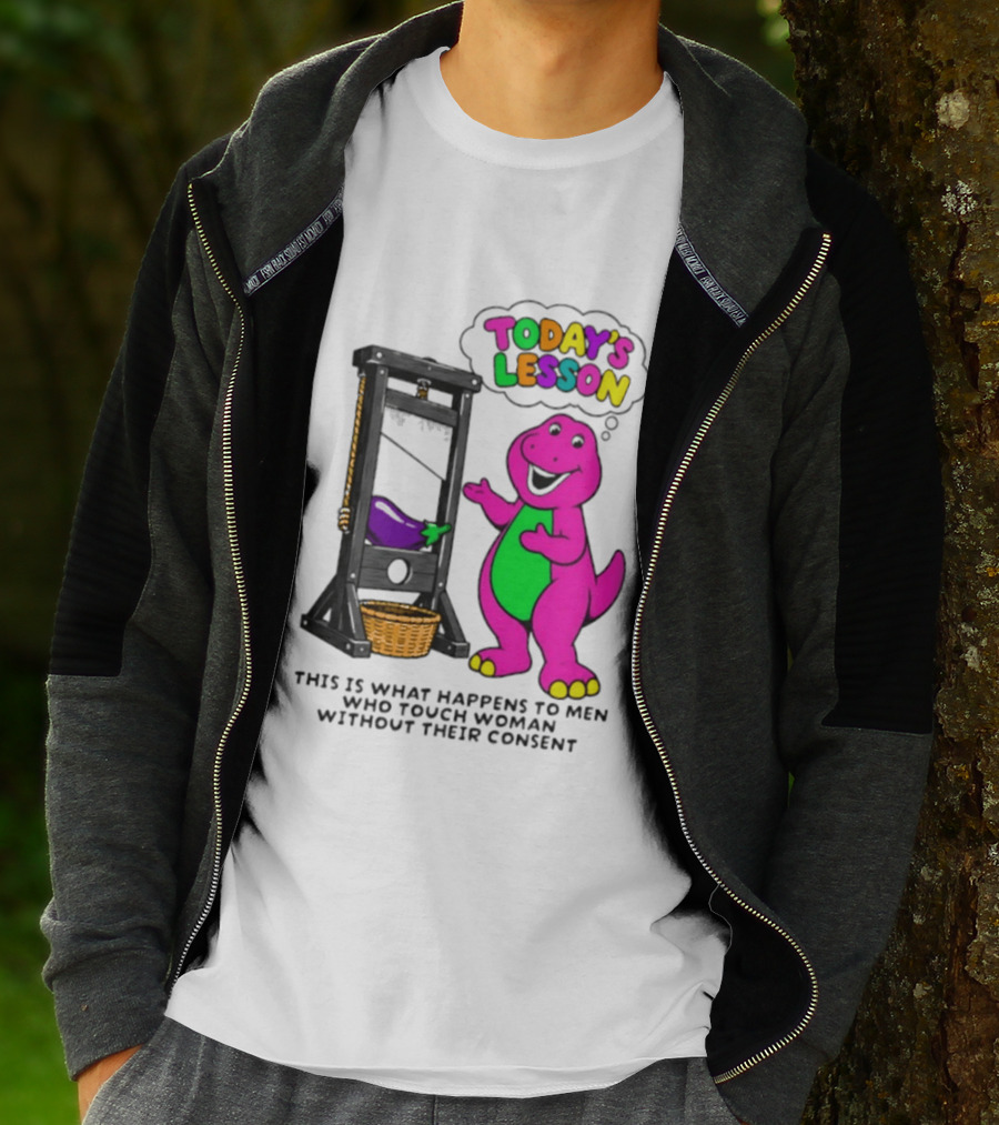 Today's Lesson Purple Dinosaur Guillotine Irony Consent Awareness T-Shirt